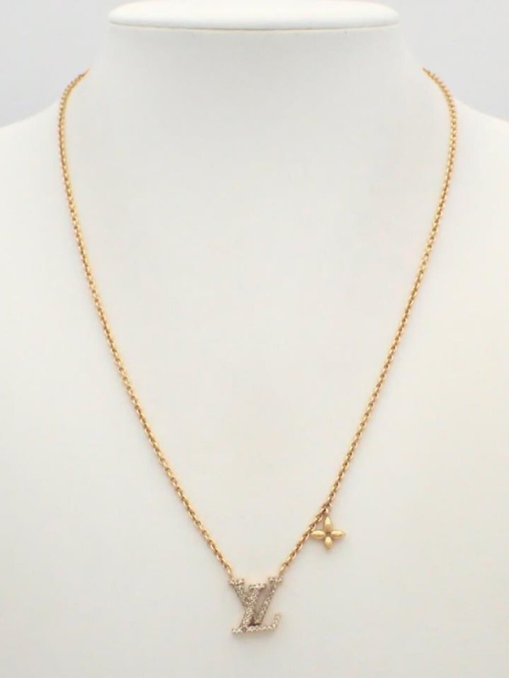 Louis Vuitton Gold LV Initial Necklace with Crystal Accent